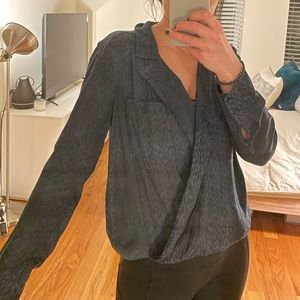 Button front Surplice Blouse